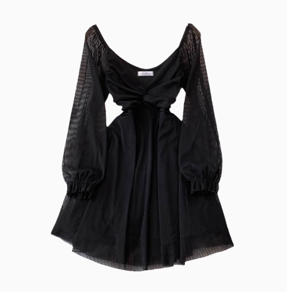 Chic V-neck Knotted Mesh Dress