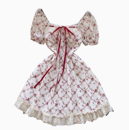 Puffy Sleeve Floral Printed Dress