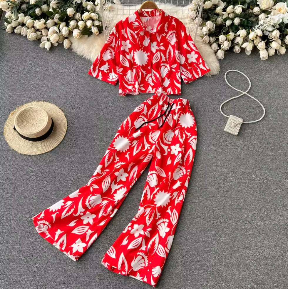 Polo imprimé et pantalon, 2 pièces