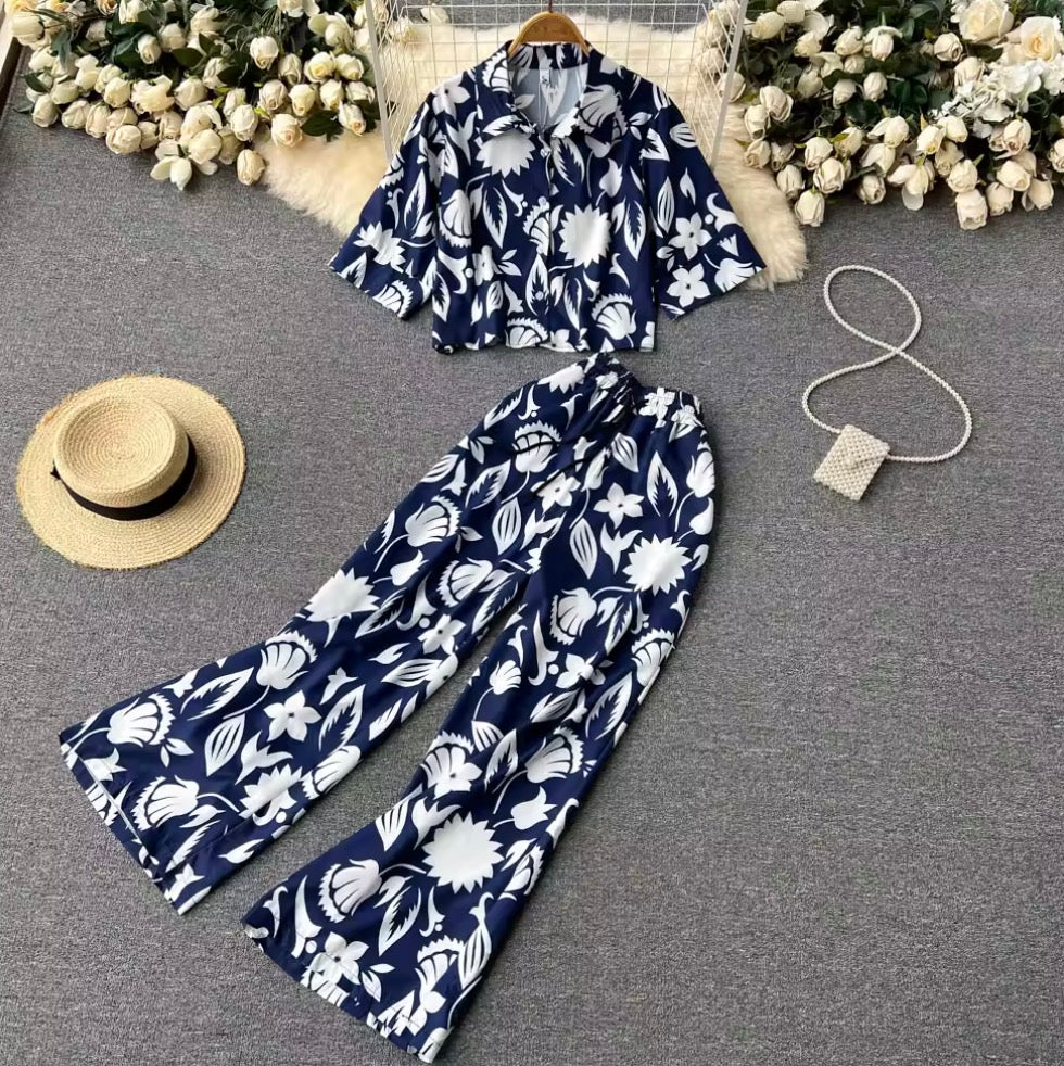 Polo imprimé et pantalon, 2 pièces