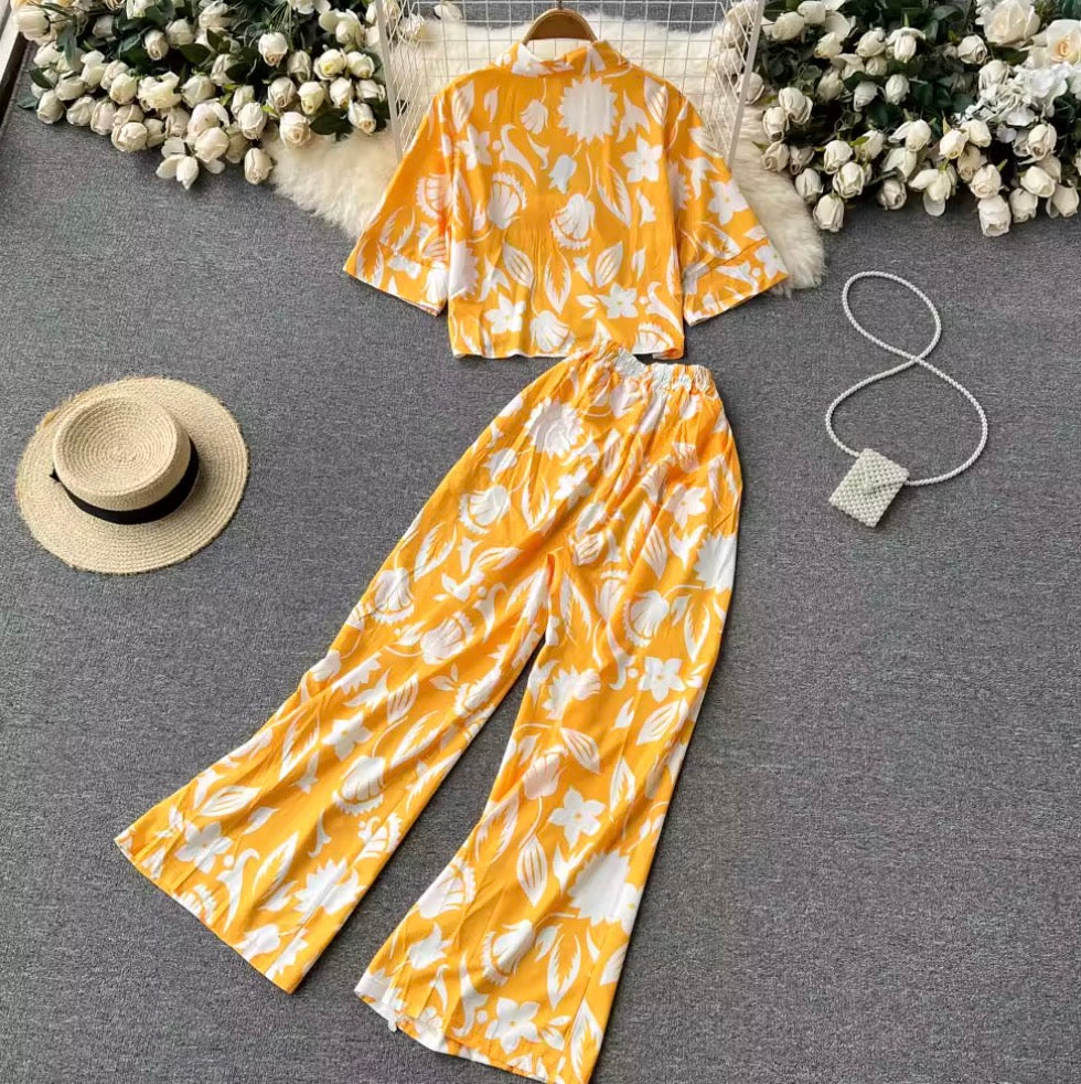 Polo imprimé et pantalon, 2 pièces