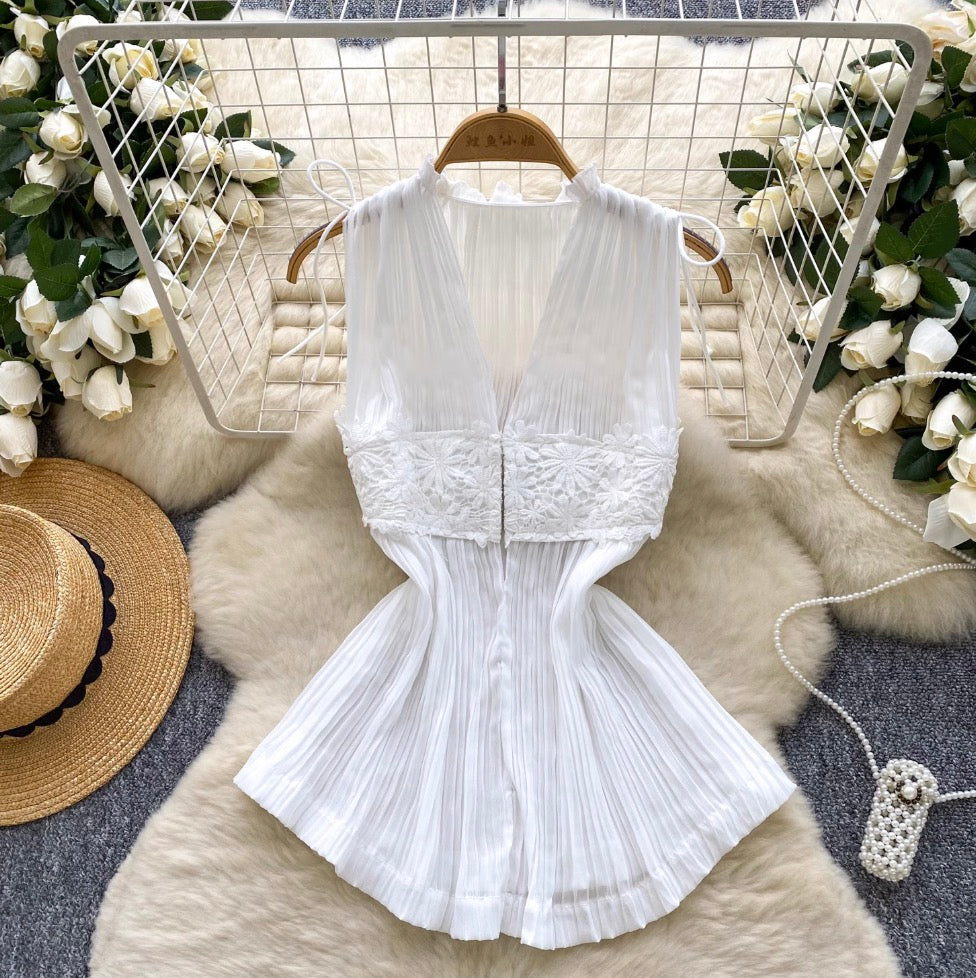 Korean Style V-neck Pleated Top