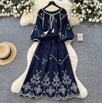 Bohemian Embroidered Lace-up Dress