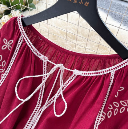 Bohemian Embroidered Lace-up Dress