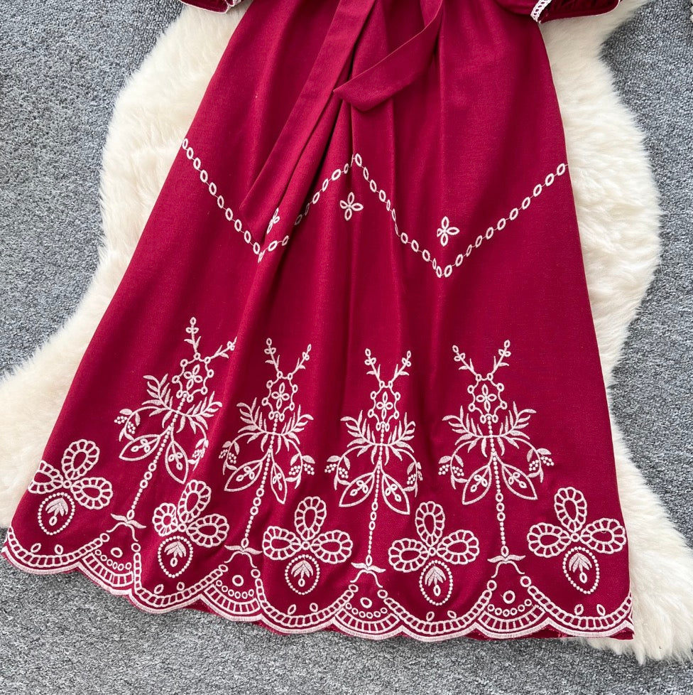 Bohemian Embroidered Lace-up Dress