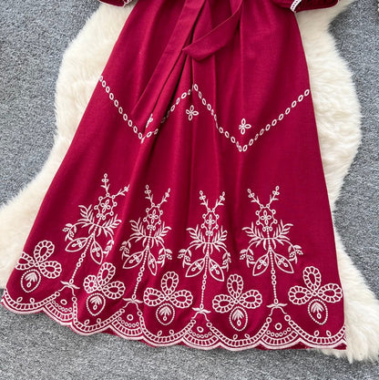 Bohemian Embroidered Lace-up Dress