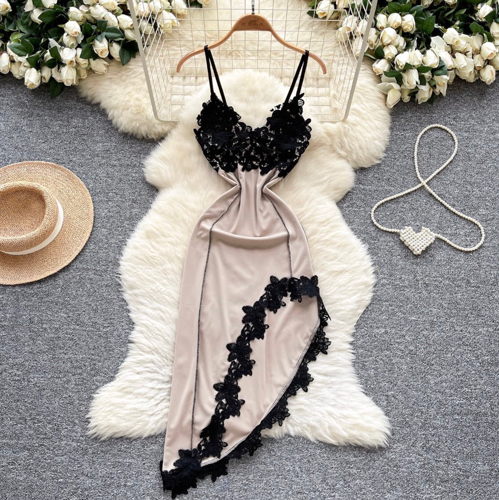 Irregular Design Lace Patchwork Slip Dress