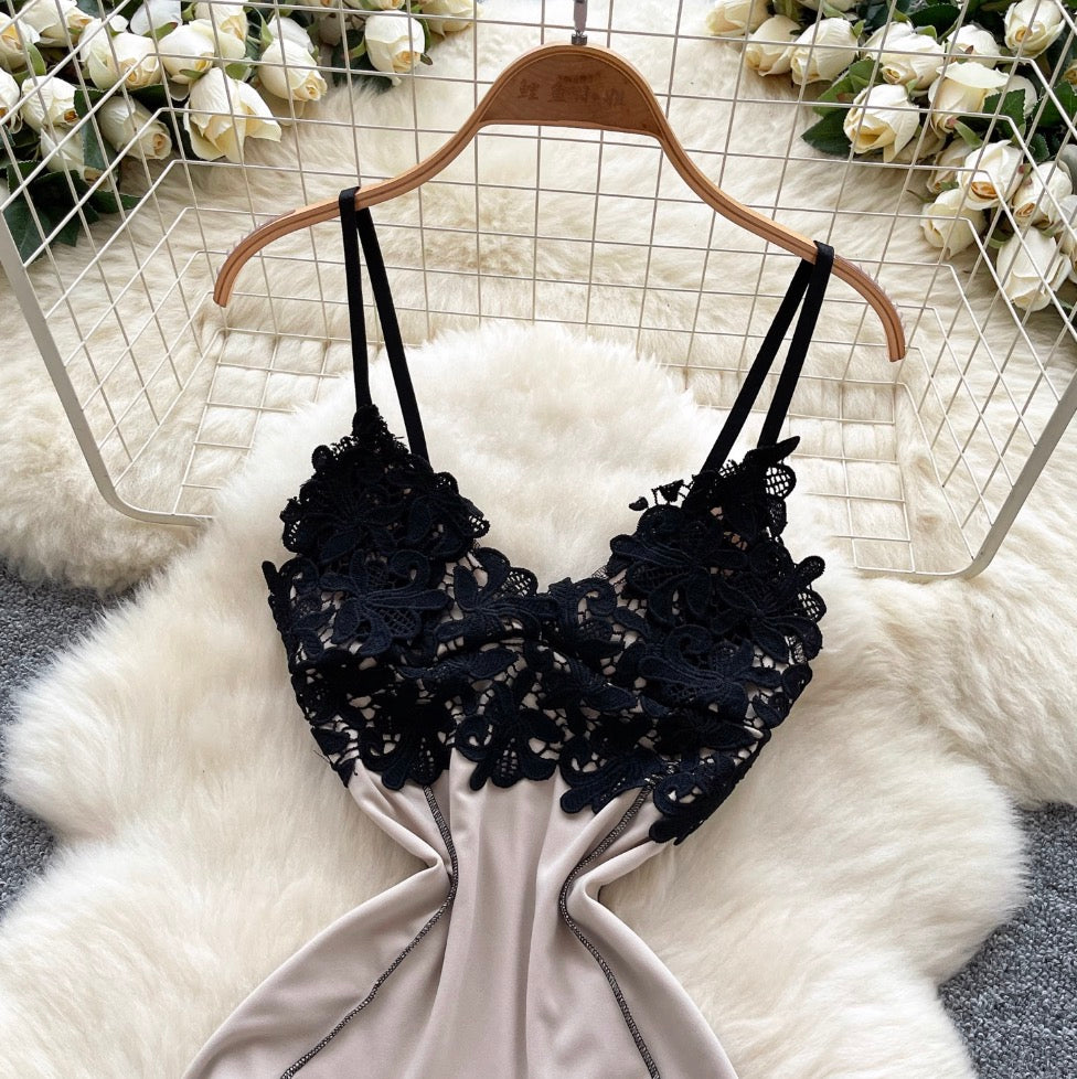 Irregular Design Lace Patchwork Slip Dress