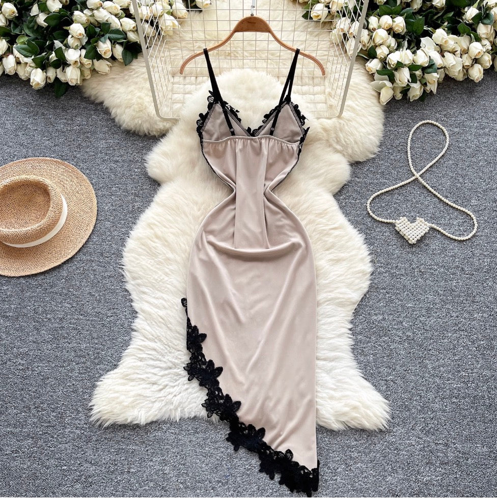 Irregular Design Lace Patchwork Slip Dress