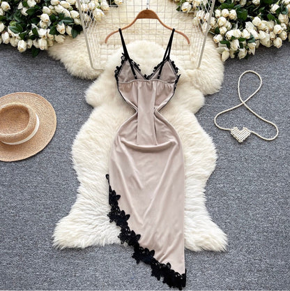 Irregular Design Lace Patchwork Slip Dress