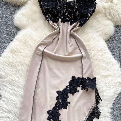 Irregular Design Lace Patchwork Slip Dress