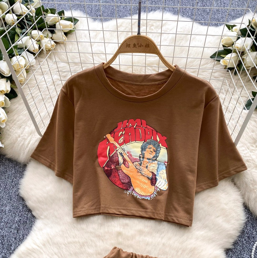 Painting Printed T-shirt & Split Skirt Set