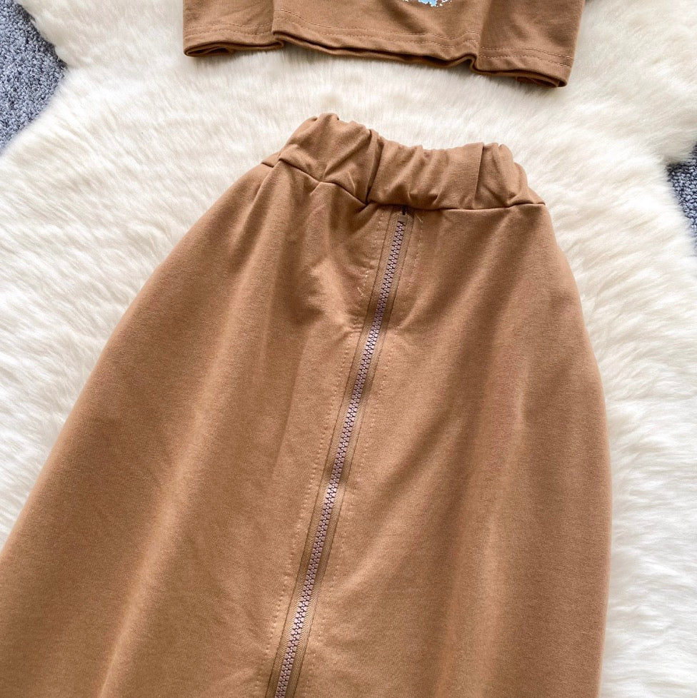 Painting Printed T-shirt & Split Skirt Set