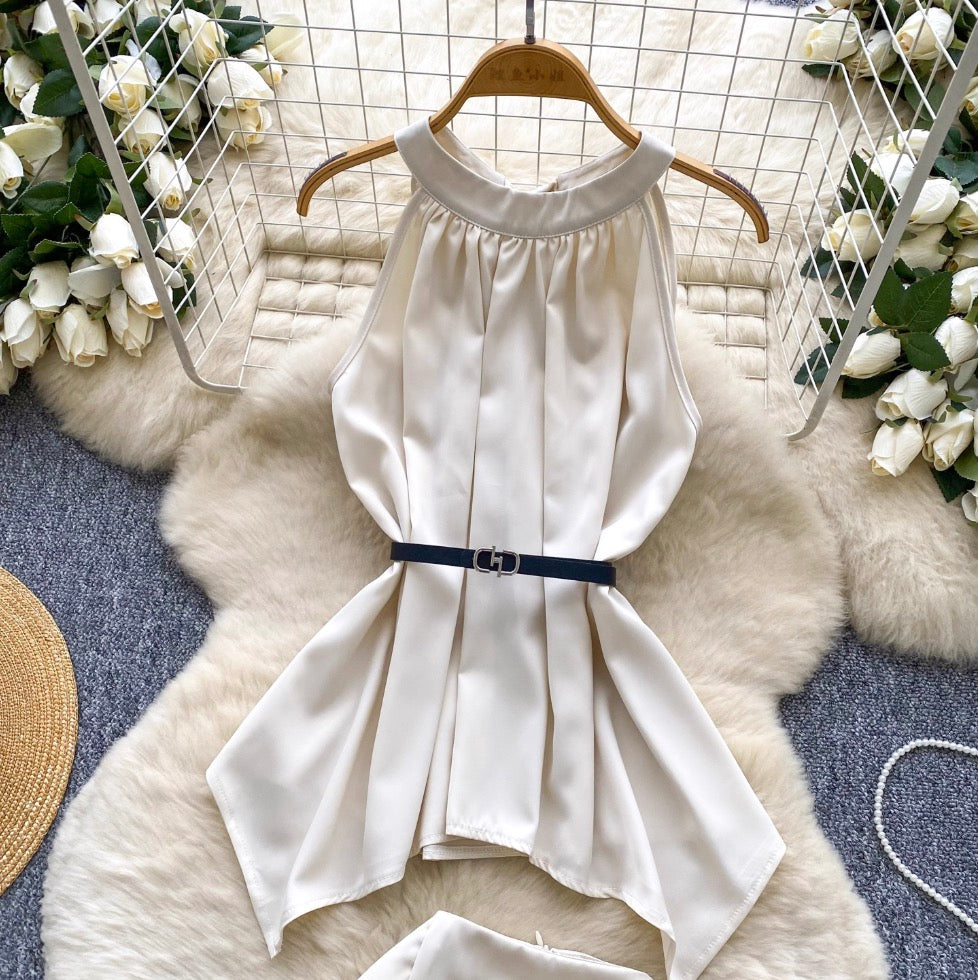 Satin Sleeveless Top & Skirt 2Pcs
