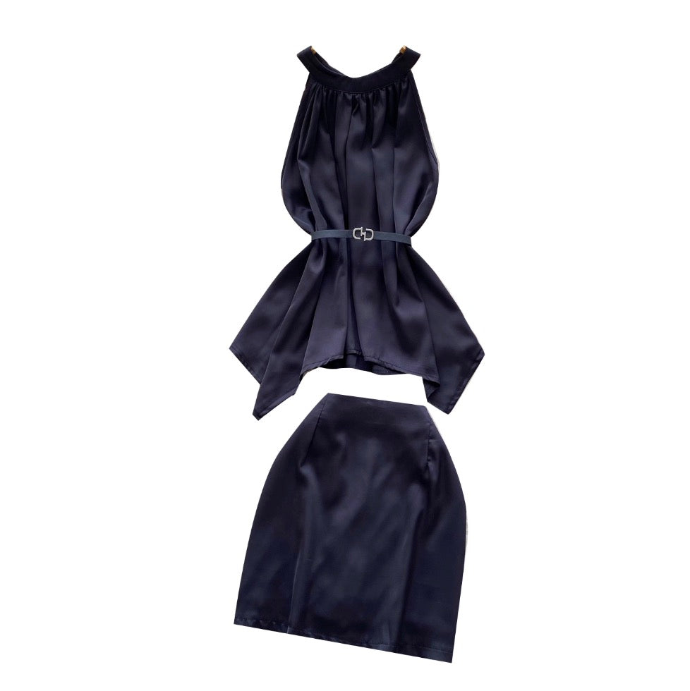 Satin Sleeveless Top & Skirt 2Pcs
