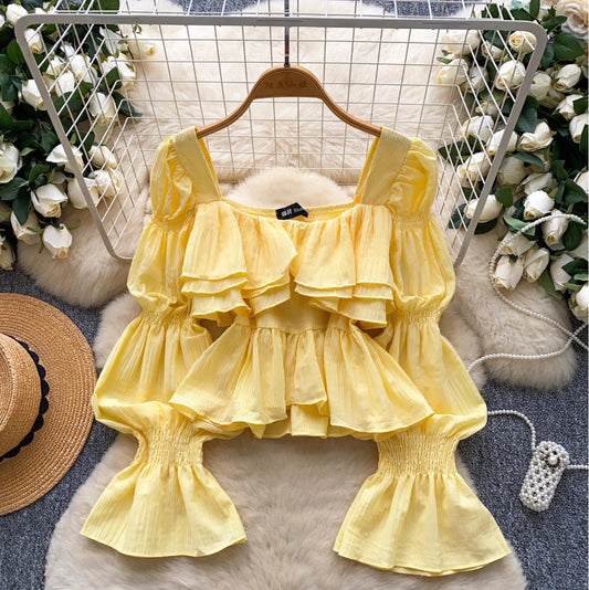 Elegant Flared Sleeve Pleated Shirt