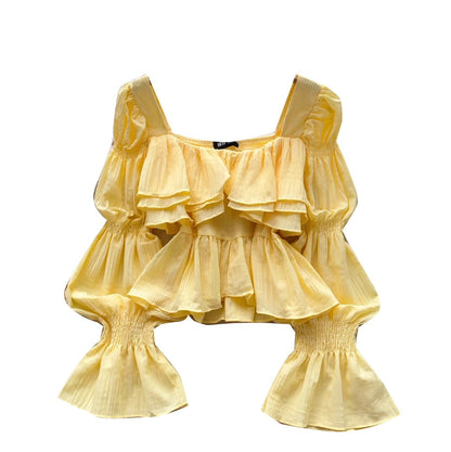 Elegant Flared Sleeve Pleated Shirt