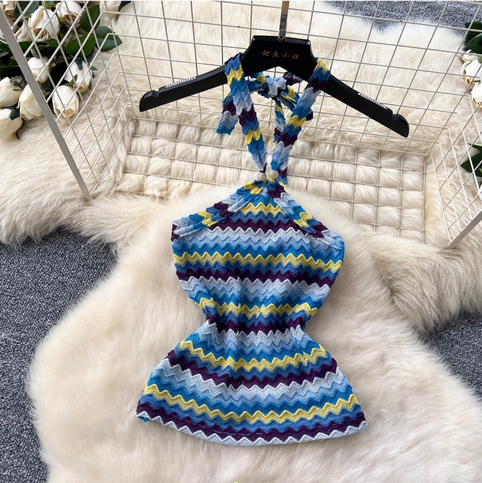 Colorful Striped Camisole & Skirt 2Pcs