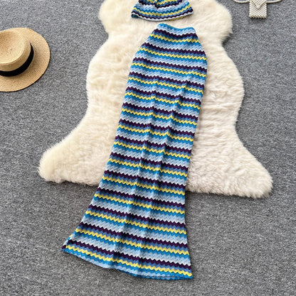 Colorful Striped Camisole & Skirt 2Pcs