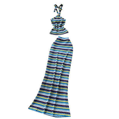 Colorful Striped Camisole & Skirt 2Pcs
