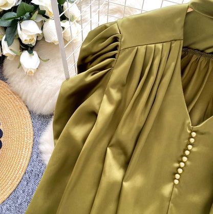 V-neck Satin Shirt with Ribbon