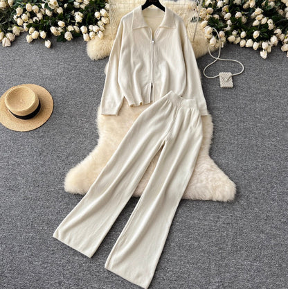 Polo Cardigan & Knit Trousers 2Pcs