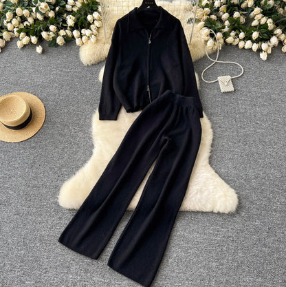 Polo Cardigan & Knit Trousers 2Pcs