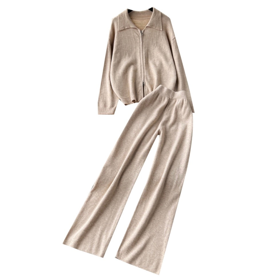 Polo Cardigan & Knit Trousers 2Pcs