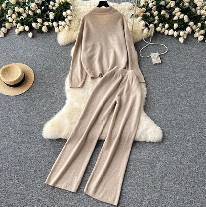 Polo Cardigan & Knit Trousers 2Pcs