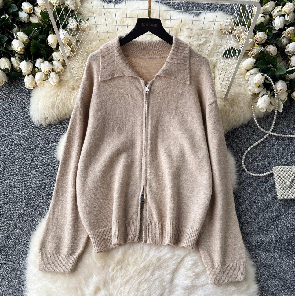 Polo Cardigan & Knit Trousers 2Pcs