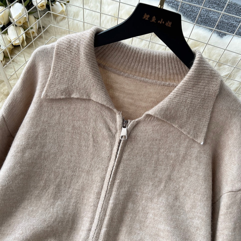 Polo Cardigan & Knit Trousers 2Pcs