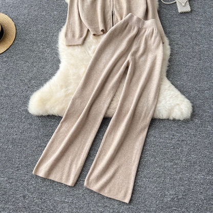 Polo Cardigan & Knit Trousers 2Pcs