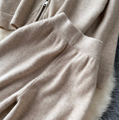 Polo Cardigan & Knit Trousers 2Pcs