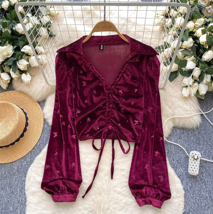 Vintage Lace-up Suede Print Top