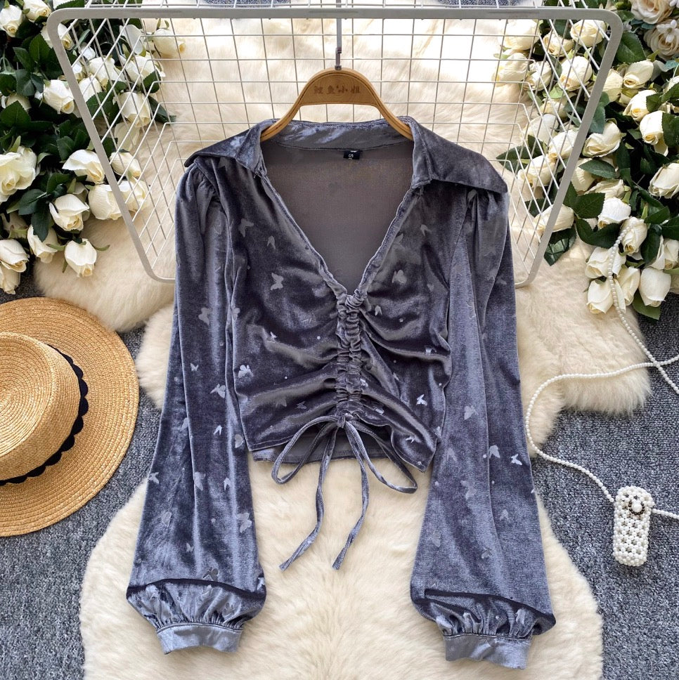 Vintage Lace-up Suede Print Top
