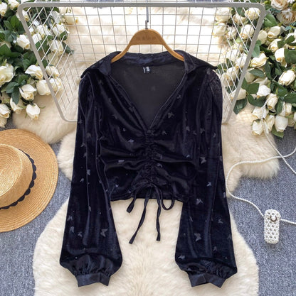Vintage Lace-up Suede Print Top