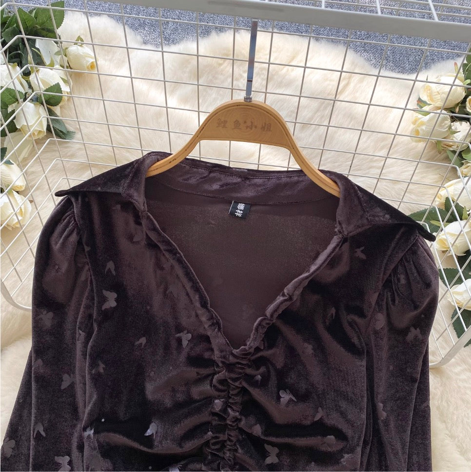 Vintage Lace-up Suede Print Top