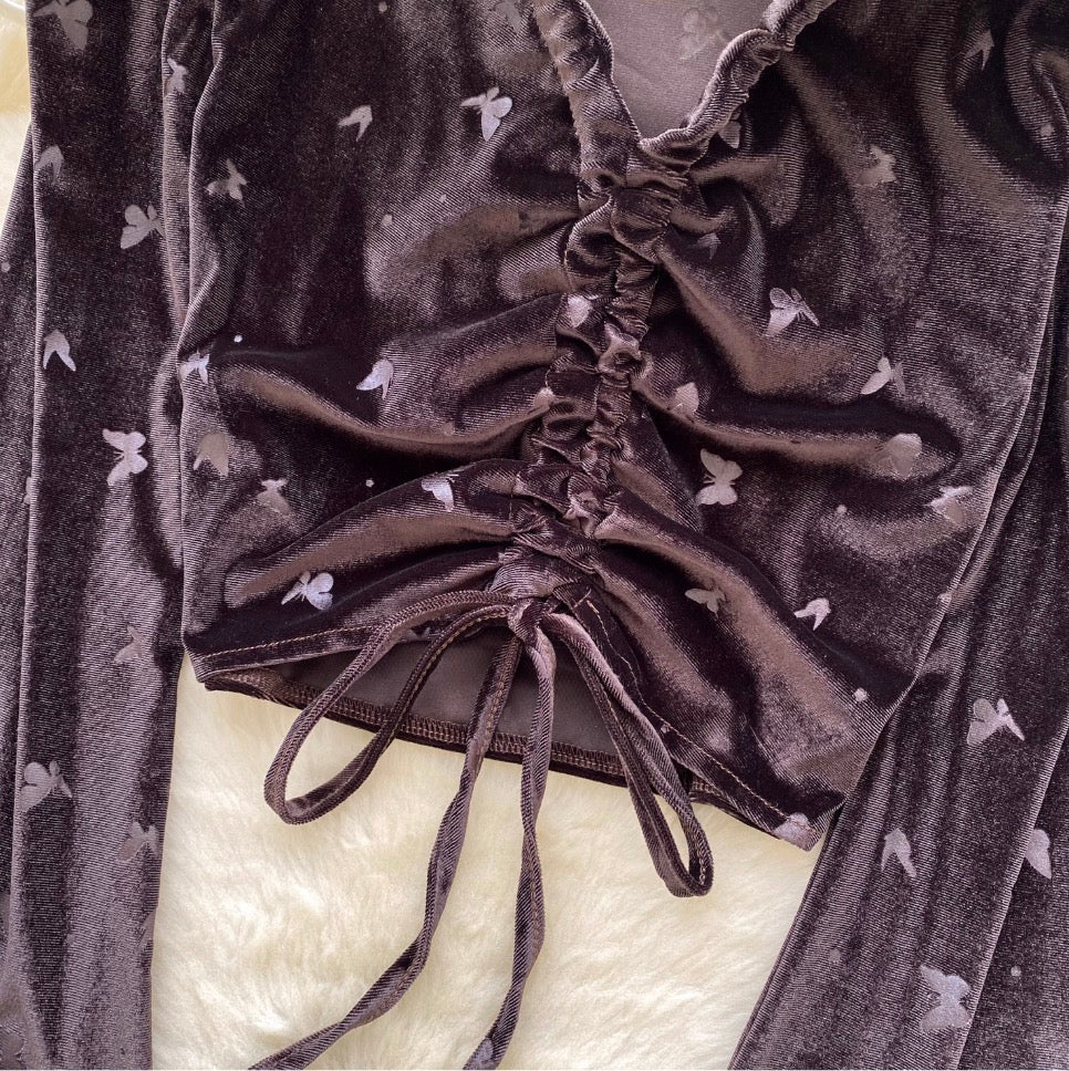 Vintage Lace-up Suede Print Top
