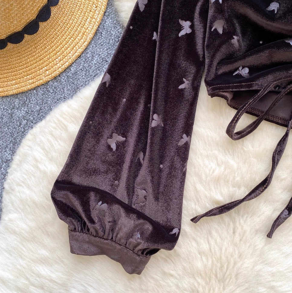 Vintage Lace-up Suede Print Top