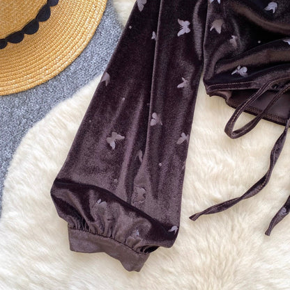 Vintage Lace-up Suede Print Top