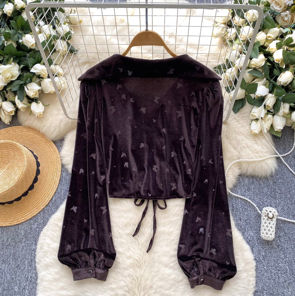 Vintage Lace-up Suede Print Top