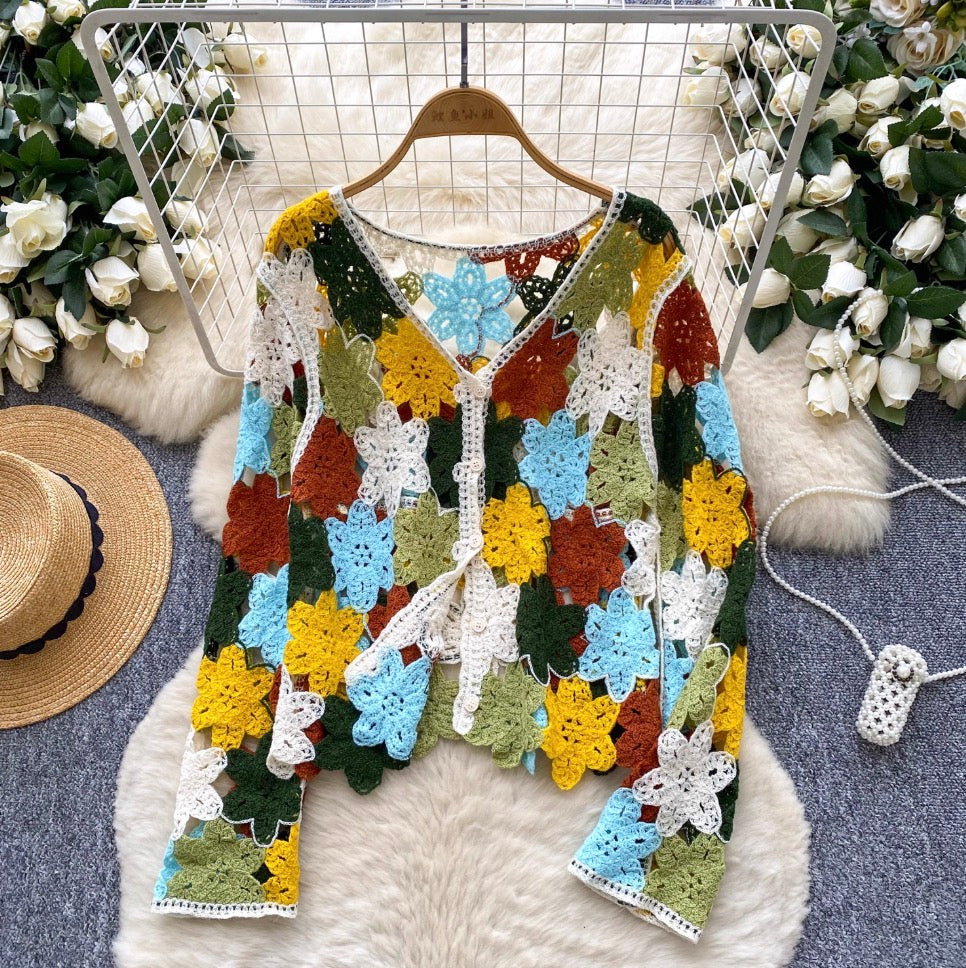 Bohemian Style Colorful Crochet Cardigan