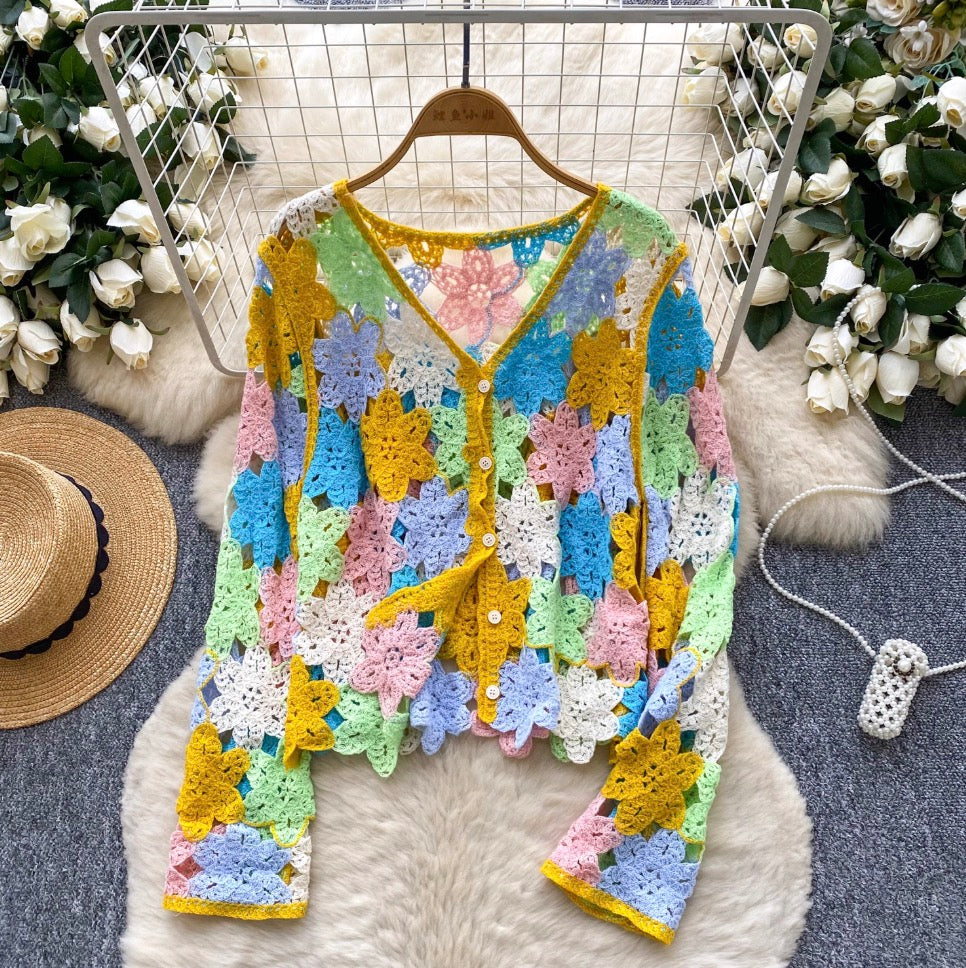 Bohemian Style Colorful Crochet Cardigan
