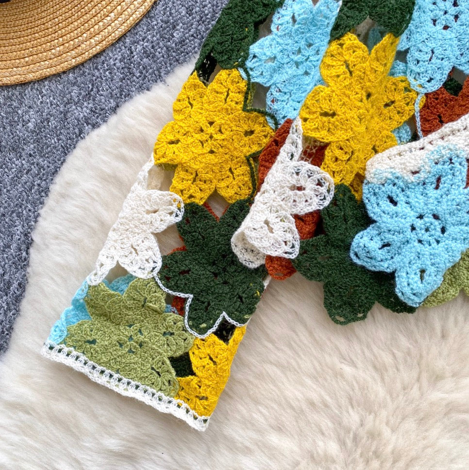 Bohemian Style Colorful Crochet Cardigan