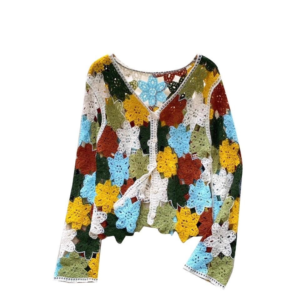 Bohemian Style Colorful Crochet Cardigan