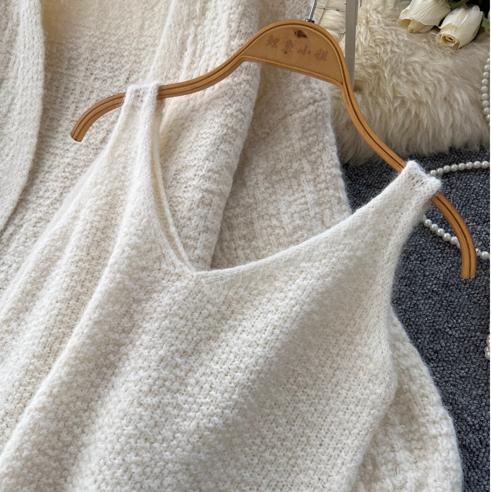 Soft Cardigan & Vest Dress 2Pcs