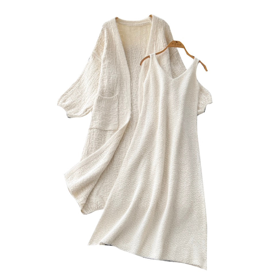 Soft Cardigan & Vest Dress 2Pcs