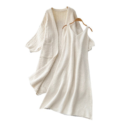 Soft Cardigan & Vest Dress 2Pcs