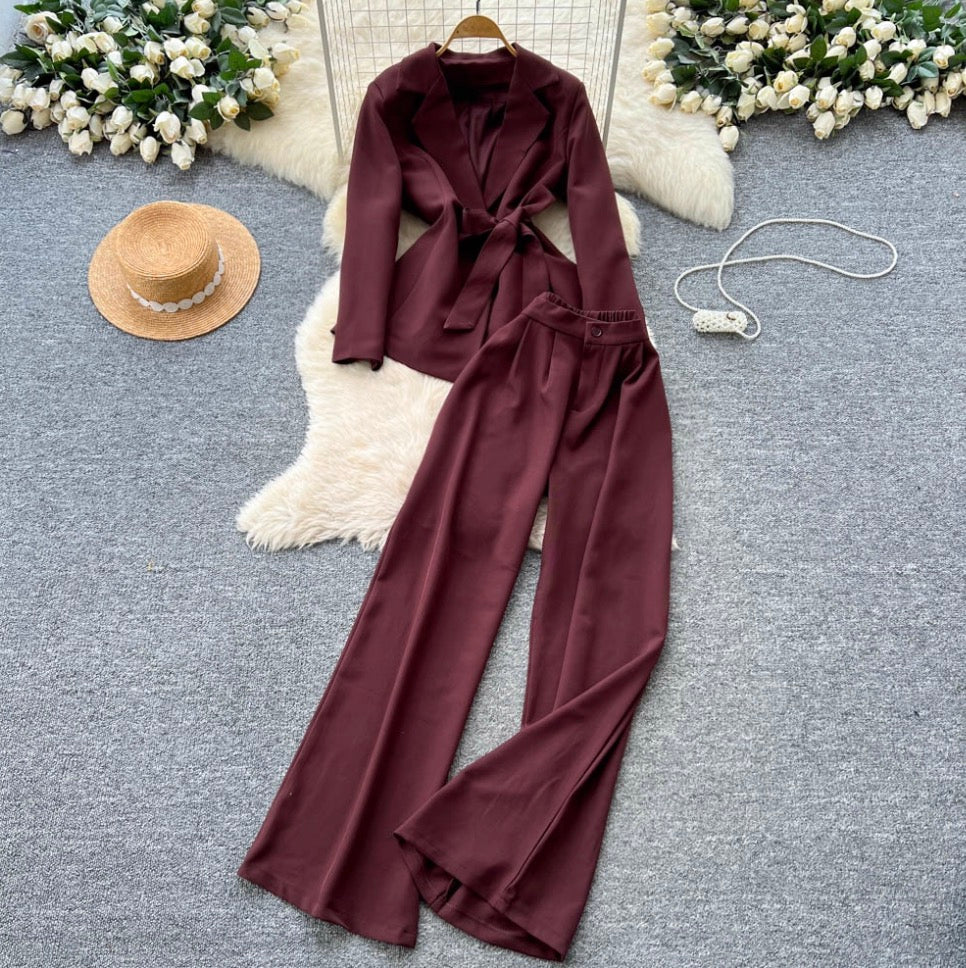 Suit-collar Blazer & Trousers OL 2Pcs