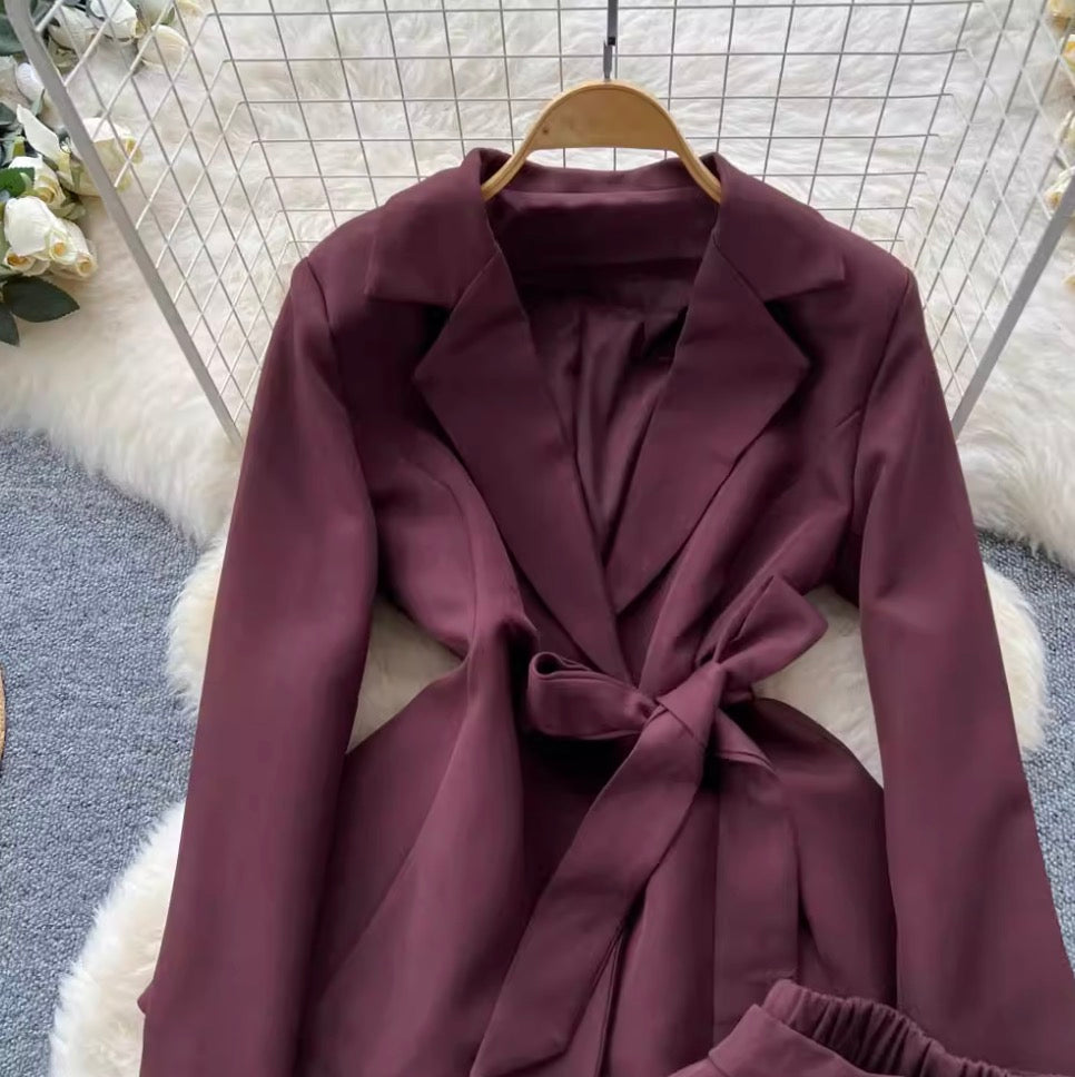 Suit-collar Blazer & Trousers OL 2Pcs